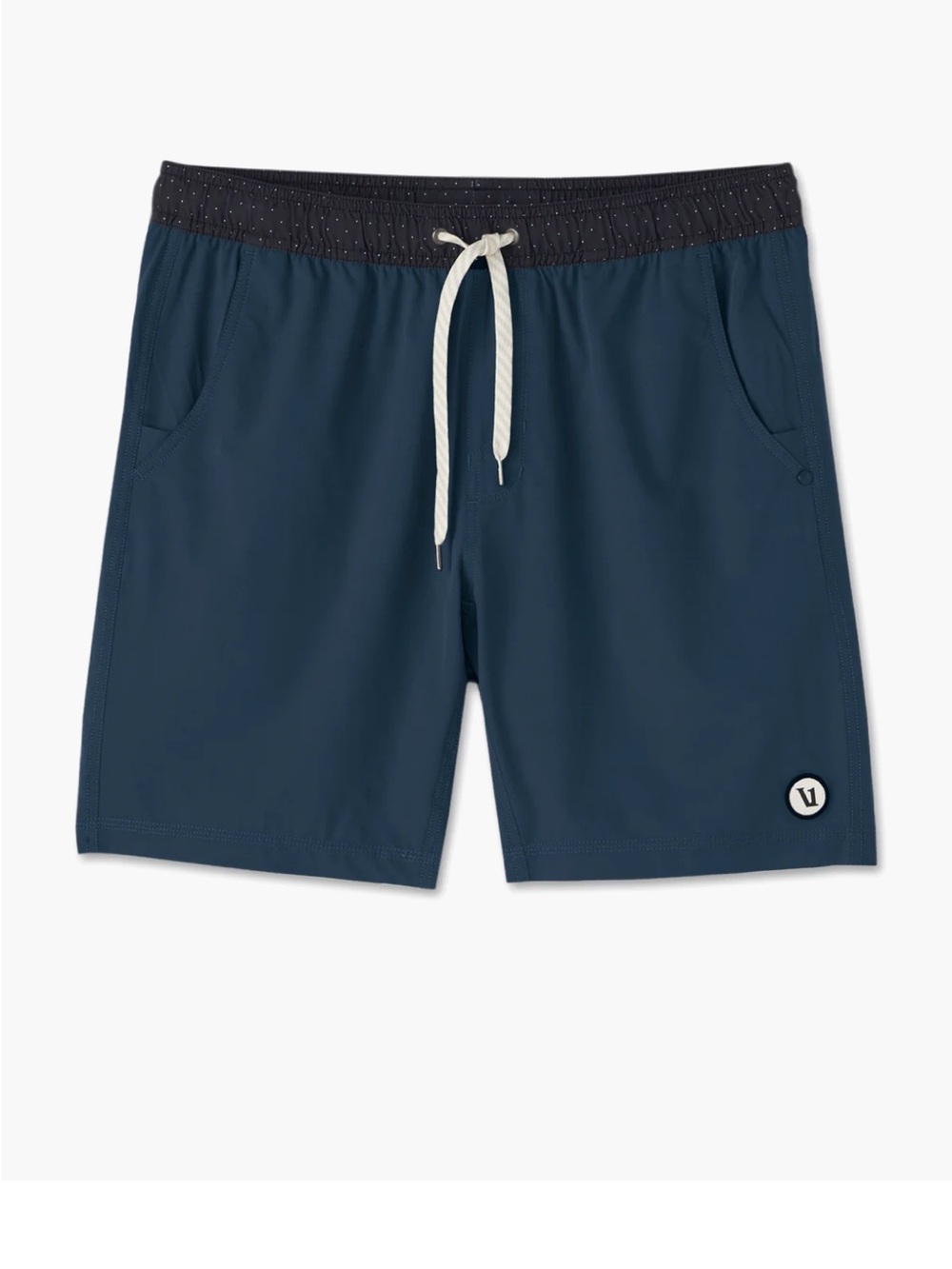 Vuori Kore Shorts Unlined 7” with Black Waistband and White Drawcord